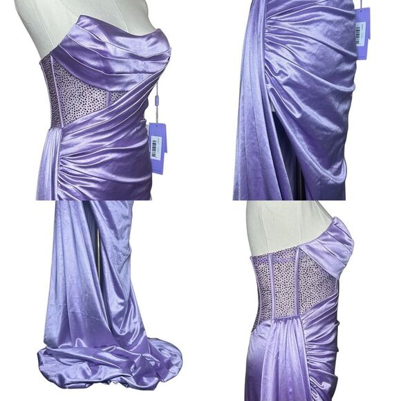 NWT Ladivine By Cinderella Divine Lavender Prom Long Gown Size 4 Satin Beaded - Picture 9 of 14